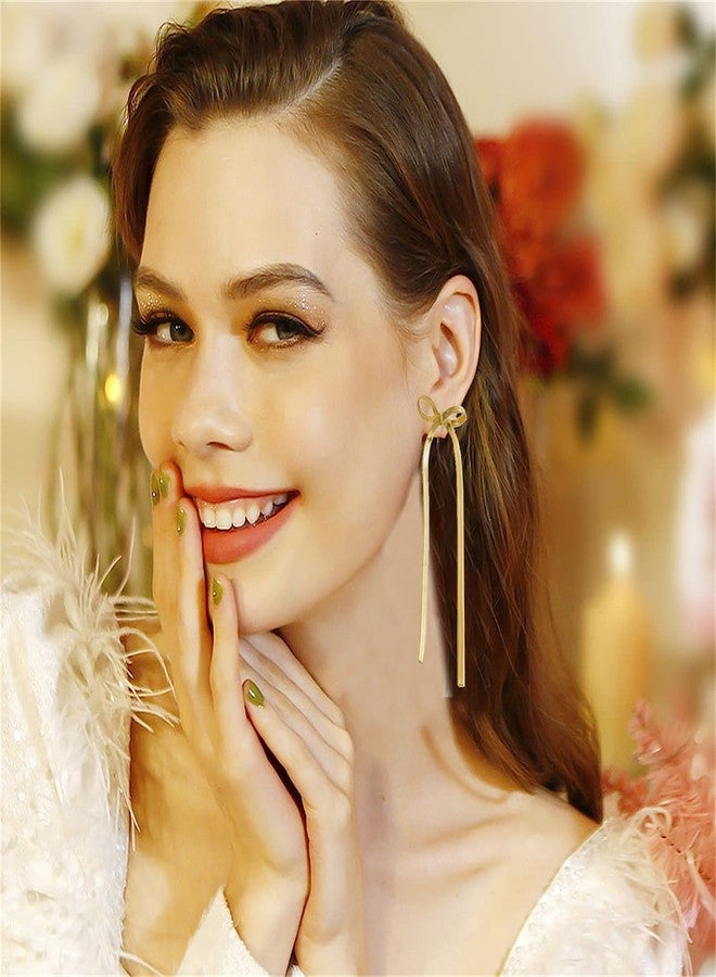 Yewkit Bow Dangle Choker Necklace Set for Women Long Tassel Chain Earrings Dainty Gold Snake Chain Necklace Wedding Prom Fashion Jewelry Set Gifts - Image 3